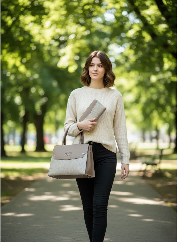 FUMES Mud brown Women’s Satchel Handbag with Matching Small Wallet – Structured Design, Solid Textured Finish, Elegant Office & Daily Carry Bag - Image 4